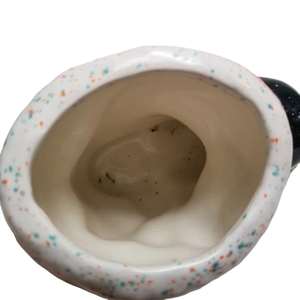 Ceramic Santa Claus Boot Black Christmas Vintage Holly Vase Planter Holiday Bow - Picture 9 of 14